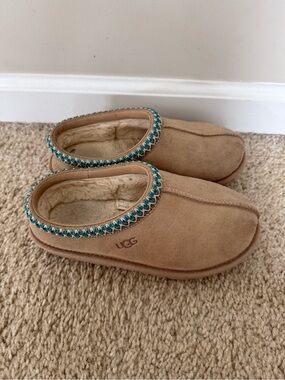 UGG Chestnut Suede Slip-On Mule with Turquoise Trim